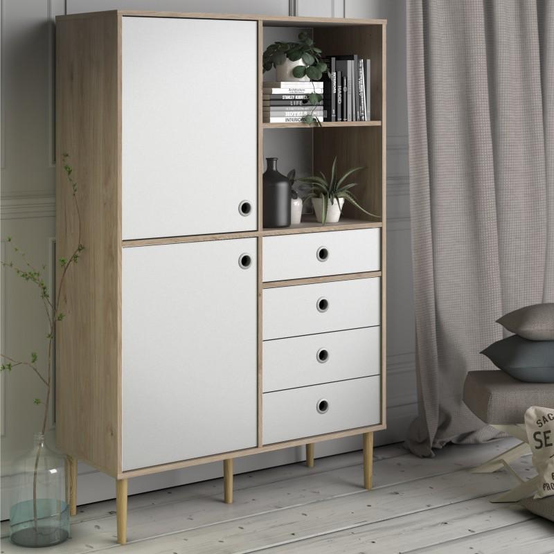 Rome Bookcase 2 Doors + 4 Drawers in Jackson Hickory Oak with Matt White