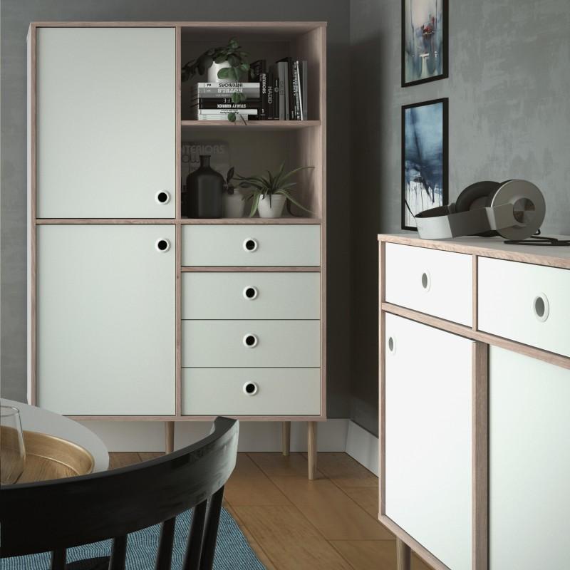 Rome Bookcase 2 Doors + 4 Drawers in Jackson Hickory Oak with Matt White