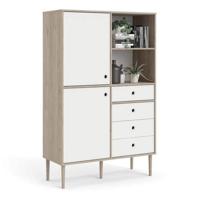 Rome Bookcase 2 Doors + 4 Drawers in Jackson Hickory Oak with Matt White