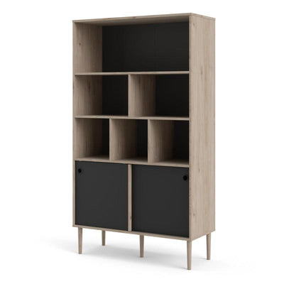 Rome Bookcase 2 sliding Doors in Jackson Hickory Oak with Matt Black