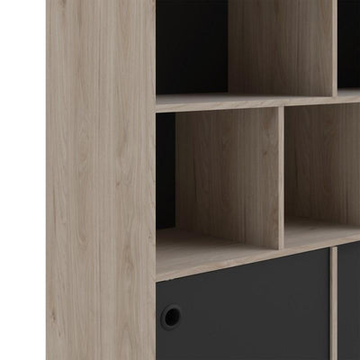 Rome Bookcase 2 sliding Doors in Jackson Hickory Oak with Matt Black