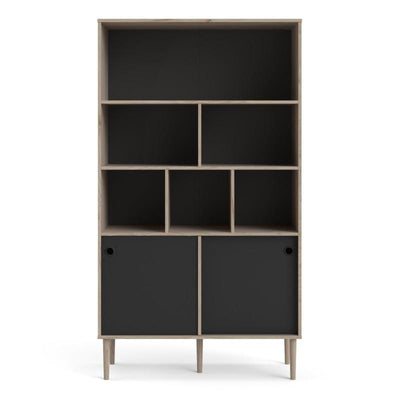 Rome Bookcase 2 sliding Doors in Jackson Hickory Oak with Matt Black