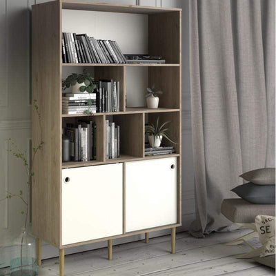 Rome Bookcase 2 sliding Doors in Jackson Hickory Oak with Matt White