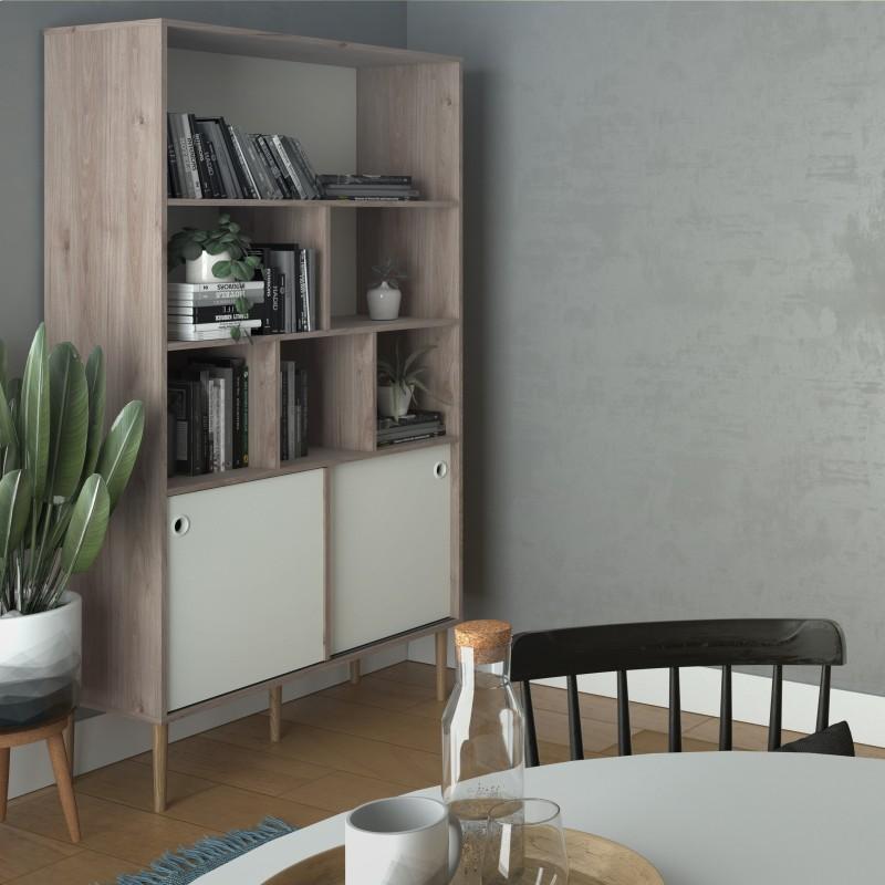 Rome Bookcase 2 sliding Doors in Jackson Hickory Oak with Matt White