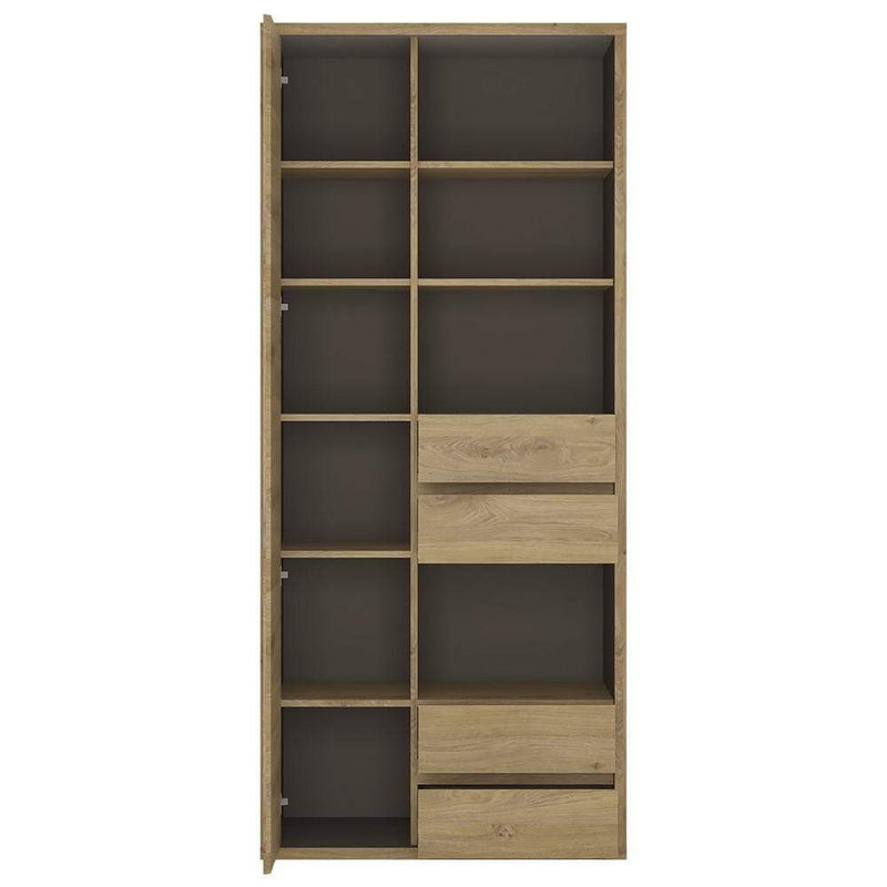 Shetland Tall wide 1 door 4 drawer bookcase Shetland Oak Finish