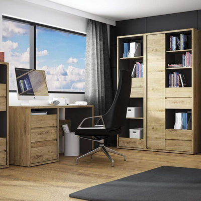 Shetland Tall wide 1 door 4 drawer bookcase Shetland Oak Finish