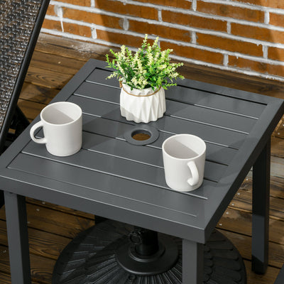 Outsunny Garden Side Table, Patio Coffee Table with Umbrella Hole, End Table with Steel Frame for Balcony, Grey