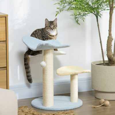 PawHut 54cm Cat Towers for Indoor Cats, Cat Tree Top Butterfly Shape Design Kitten Play Tower w/ Sisal Scratching Post, Toy Ball, 40 x 40 x 54cm, Blue