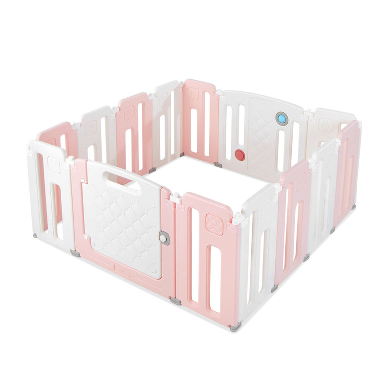 Parque infantil plegable con pizarra blanca y pelota giratoria, color rosa