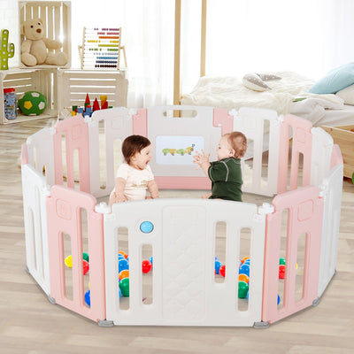 Parque infantil plegable con pizarra blanca y pelota giratoria, color rosa