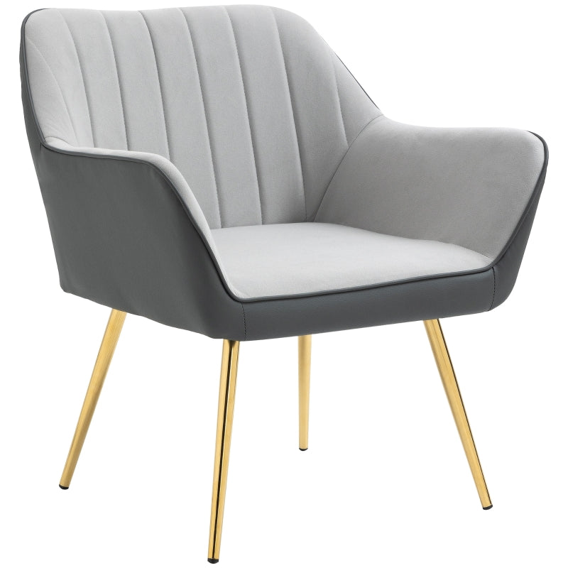 Modern Velvet Armchairs With Gold Steel Legs, Light Grey