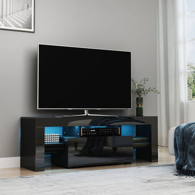 High Gloss Futuristic TV Stand, With LED Lights - Black