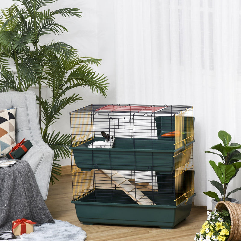 PawHut Small Animal Cage Habitat with Accessories 3 Openable Doors 2-Story Large Pet Play House for Chinchillas Puppy Guinea Pig 80 x 44 x 82 cm