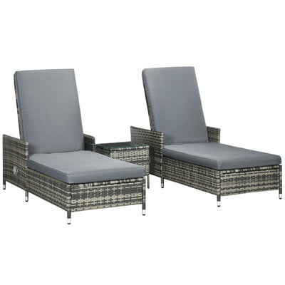 3 PCs Rattan Lounger- Grey