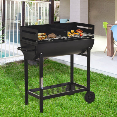 Outsunny Steel 2-Grill Charcoal BBQ W/ Wheels Black