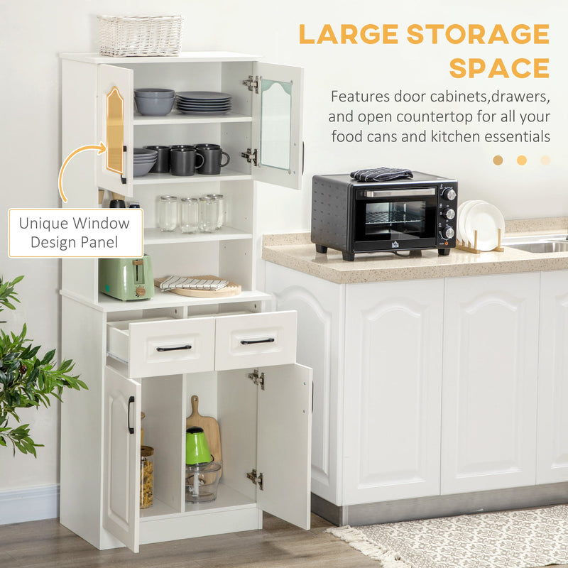 HOMCOM Kitchen Cupboard, Freestanding Storage Cabinet with 2 Adjustable Shelves, 2 Drawers and Open Counter for Living Room, Dining Room, 168cm, White