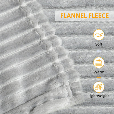 HOMCOM Flannel Fleece Blanket for Sofas, All-Season Fluffy Warm Throw Blanket for Bed, Couch, Chair, Striped Reversible Travel Bedspread, King Size, 230 x 230cm, Grey