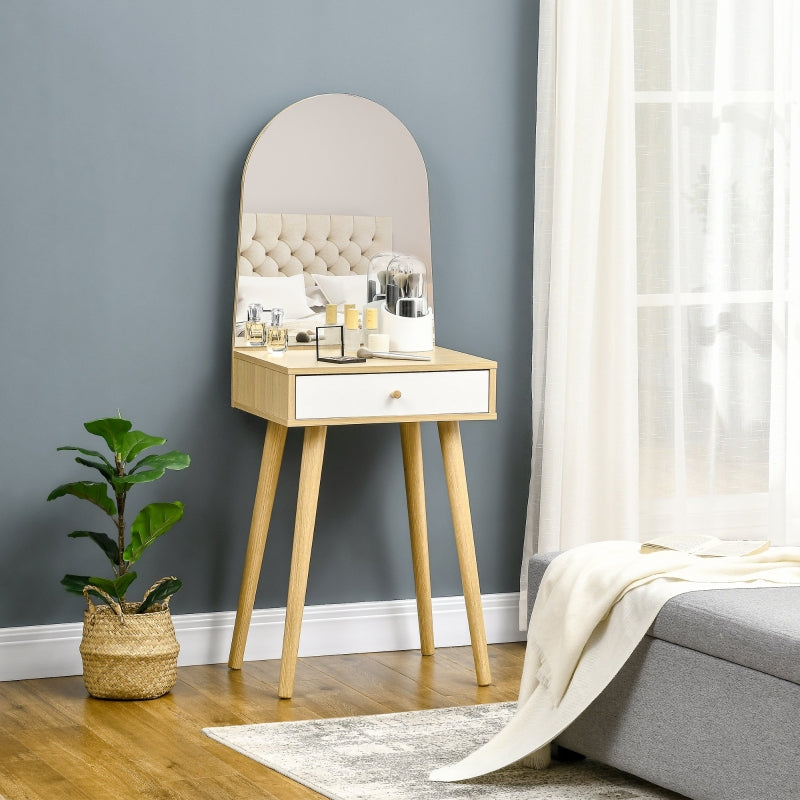 Modern Dressing Table With Large Mirror, Natural