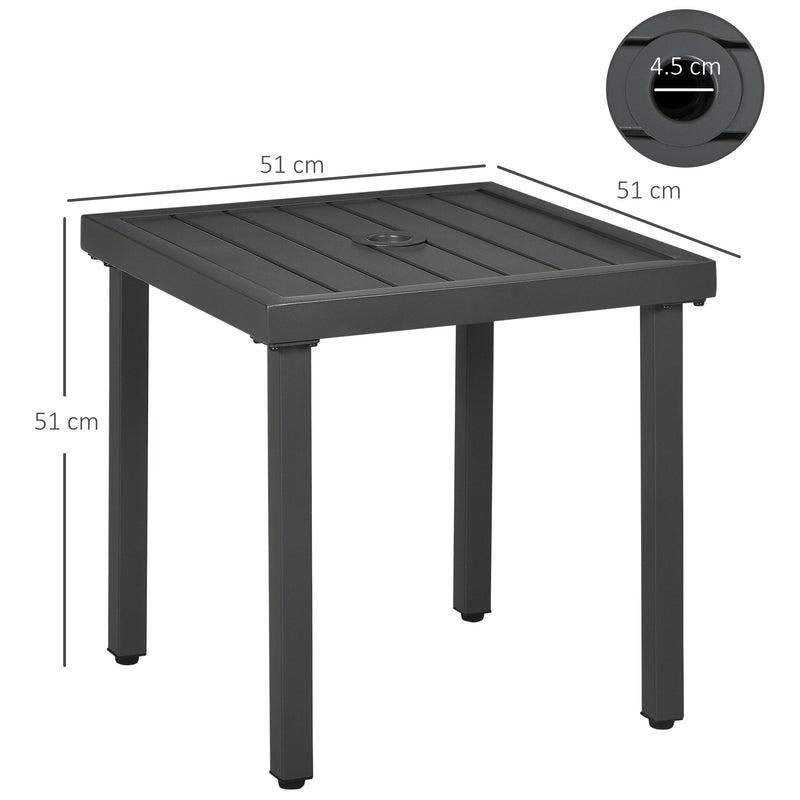 Outsunny Garden Side Table, Patio Coffee Table with Umbrella Hole, End Table with Steel Frame for Balcony, Grey