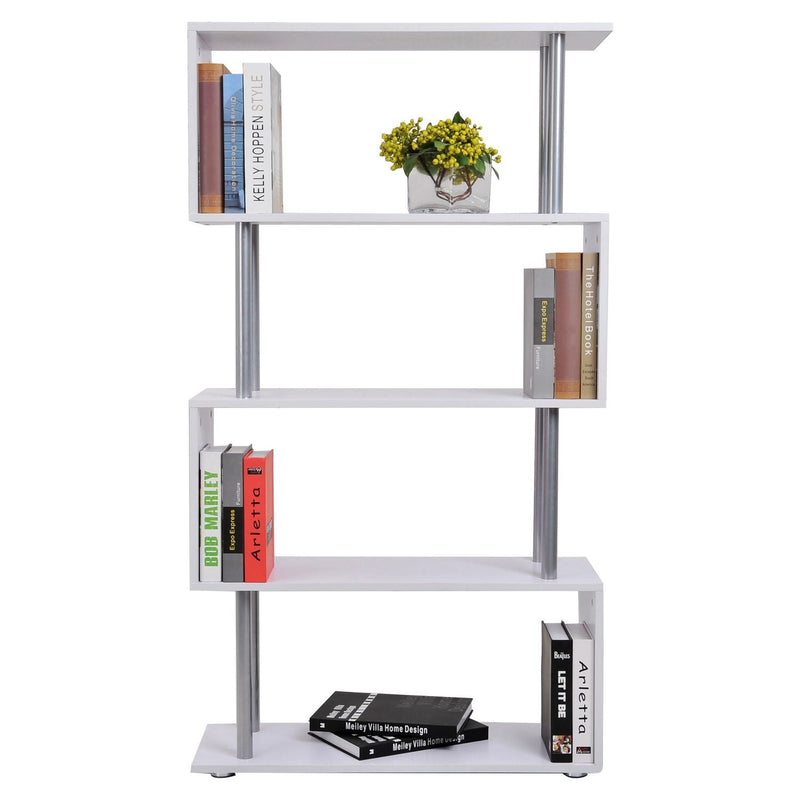 Wooden S Shape Storage Unit Bookshelf-White