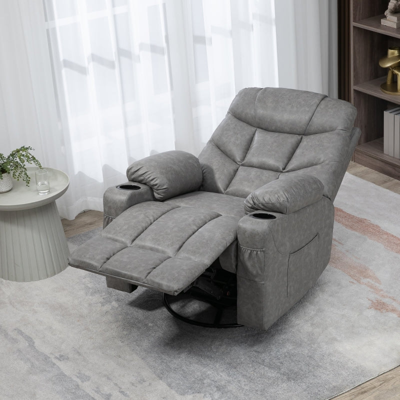 Faux Leather Reclining Armchair - Grey