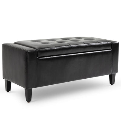 PU Leather Storage Ottoman Bench , Black