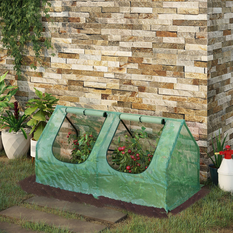 Outsunny Mini Greenhouse Portable Flower Planter Tomato Vegetable House for Garden Backyard with Zipper 120 x 60 x 60 cm, Green