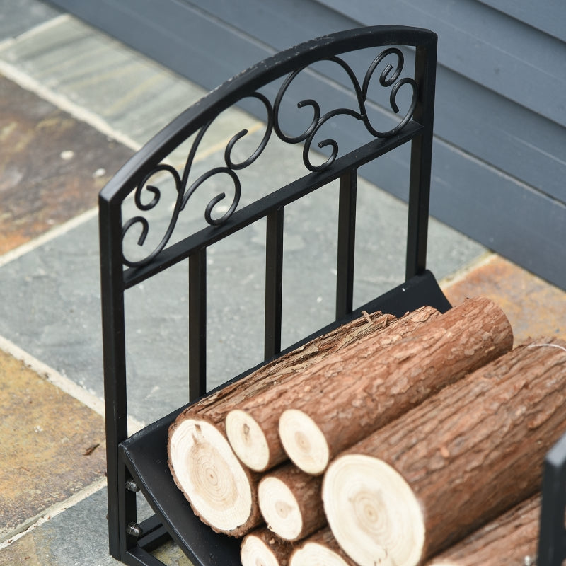 Outsunny Iron Arched Log Rack Black