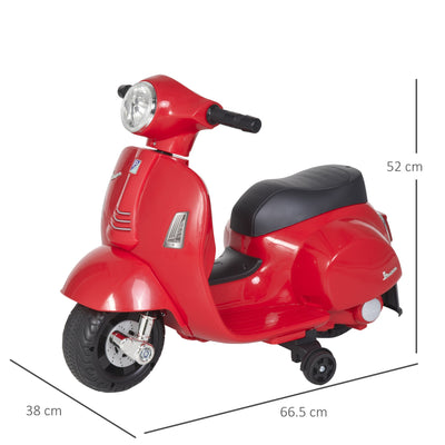 HOMCOM Vespa Licensed Kids Ride On Motorcycle 6V Battery Powered Electric Trike Toys for 18-36 Months with Horn Headlight Red