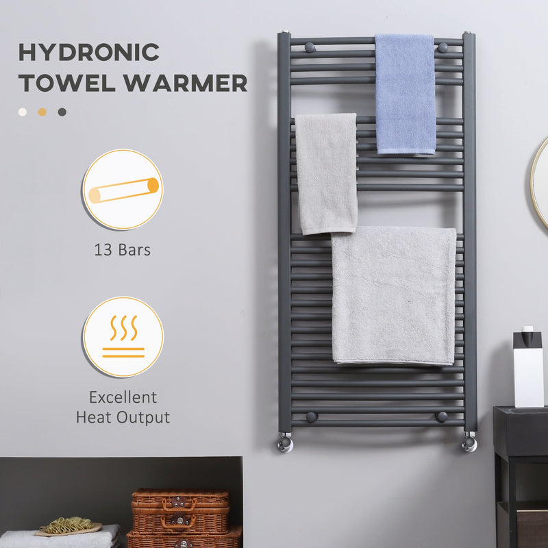 HOMCOM Straight Heated Towel Rail, Hydronic Bathroom Ladder Radiator Towel Warmer For Central Heating 600mm x 1200mm, Grey