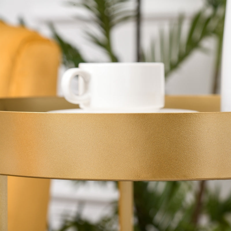 Set Of 2 Nesting Coffee Tables With Gold Metal Base