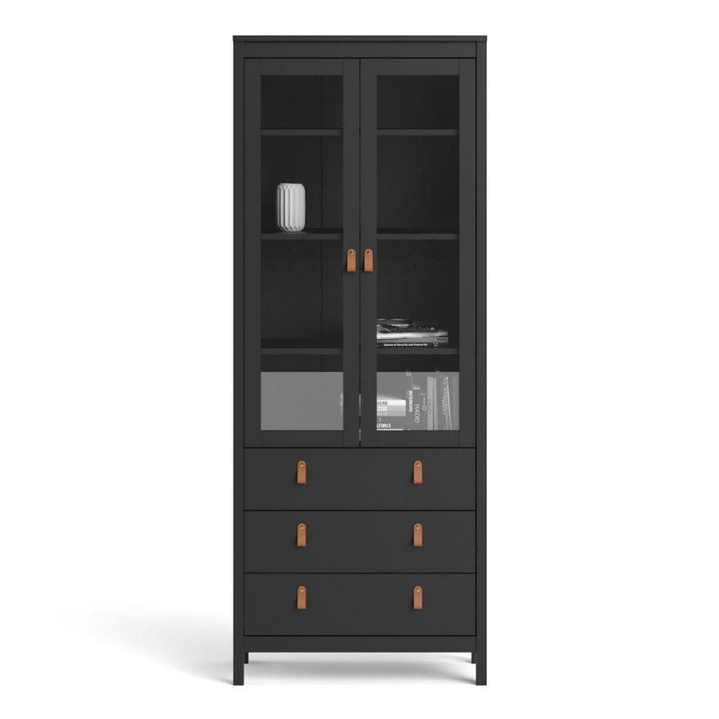 Barcelona China Cabinet 2 Doors W/Glass + 3 Drawers In Matt Black