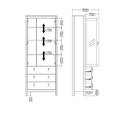 Barcelona China Cabinet 2 Doors W/Glass + 3 Drawers In Matt Black