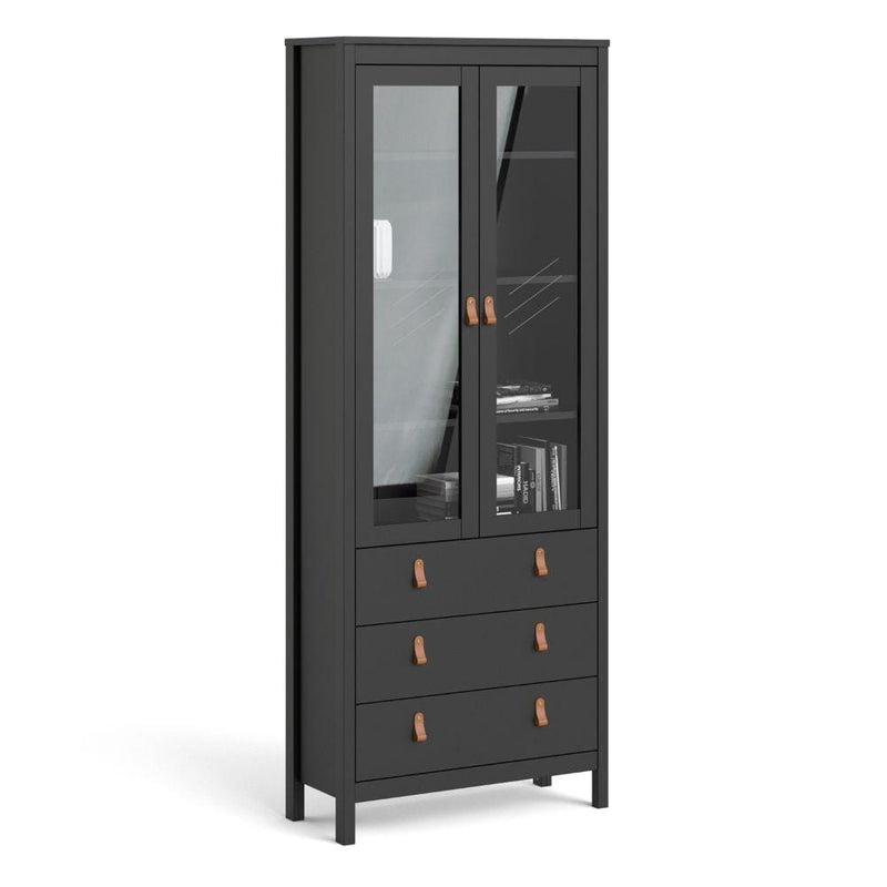 Barcelona China Cabinet 2 Doors W/Glass + 3 Drawers In Matt Black