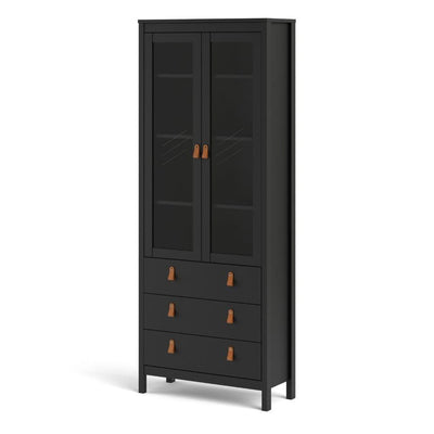 Barcelona China Cabinet 2 Doors W/Glass + 3 Drawers In Matt Black