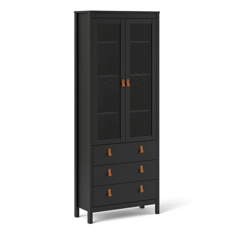 Barcelona China Cabinet 2 Doors W/Glass + 3 Drawers In Matt Black