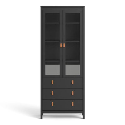 Barcelona China Cabinet 2 Doors W/Glass + 3 Drawers In Matt Black