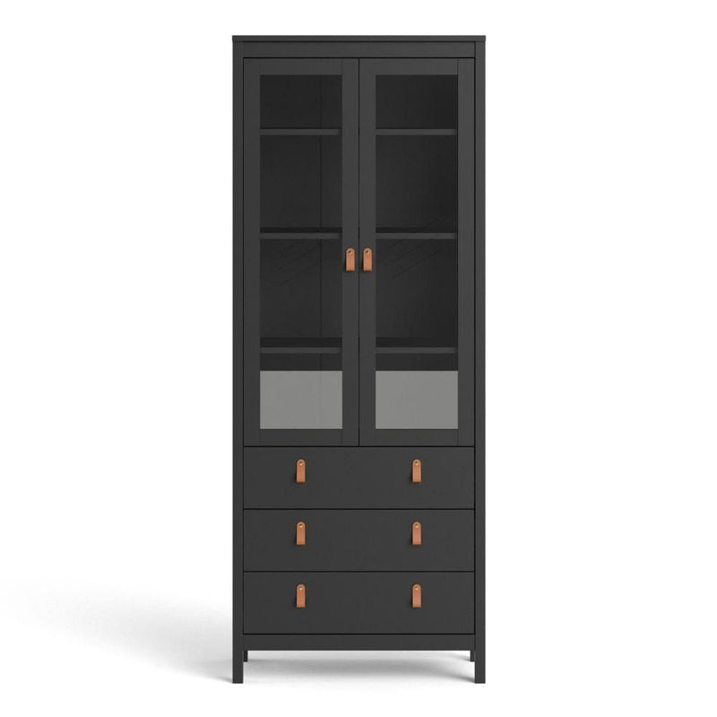 Barcelona China Cabinet 2 Doors W/Glass + 3 Drawers In Matt Black