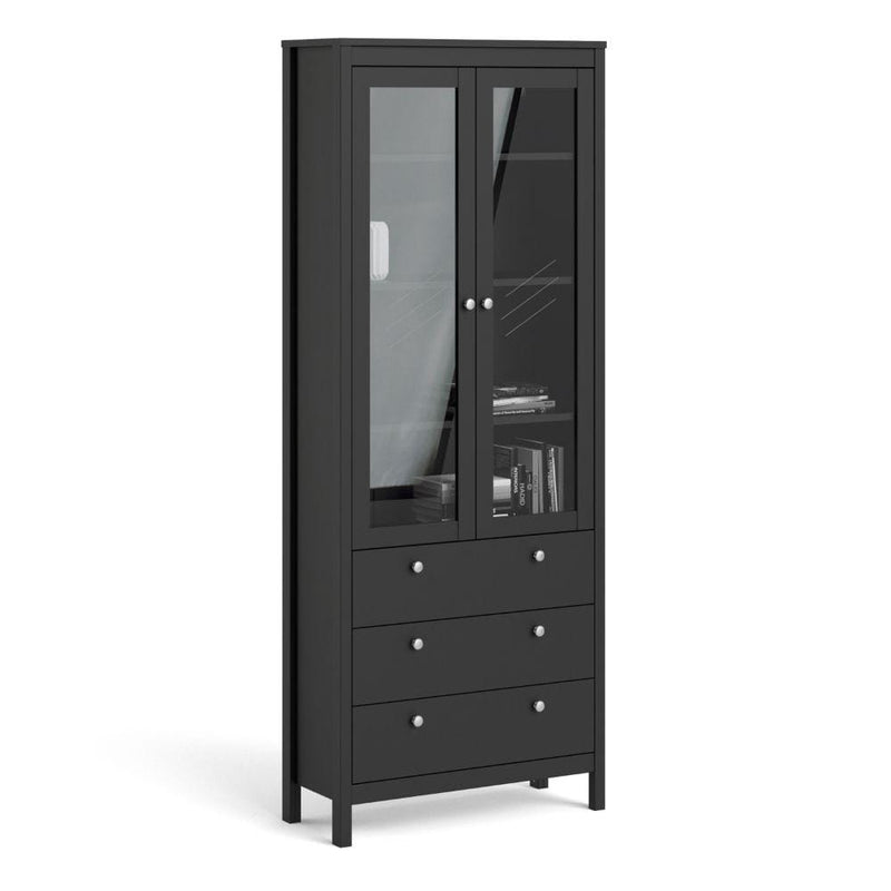 Madrid China Cabinet 2 Doors W/Glass + 3 Drawers In Matt Black