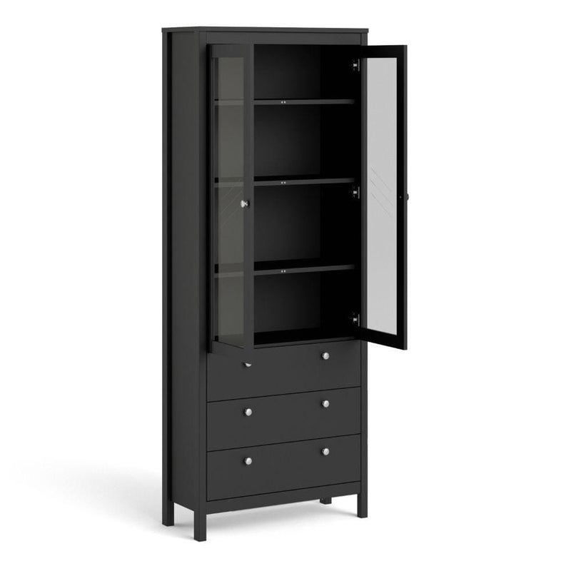 Madrid China Cabinet 2 Doors W/Glass + 3 Drawers In Matt Black