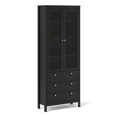 Madrid China Cabinet 2 Doors W/Glass + 3 Drawers In Matt Black