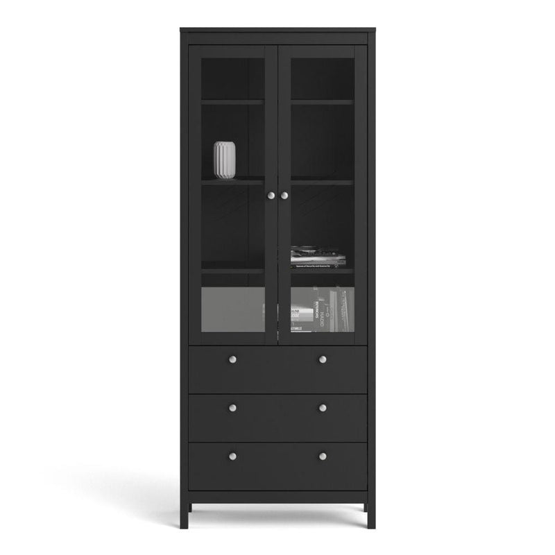 Madrid China Cabinet 2 Doors W/Glass + 3 Drawers In Matt Black