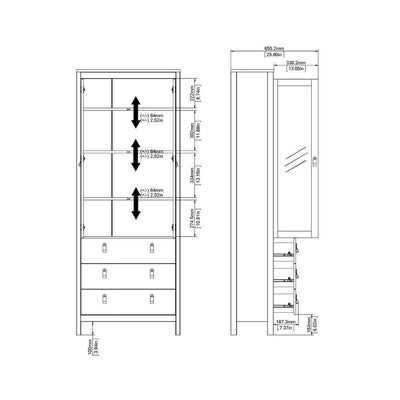 Madrid China Cabinet 2 Doors W/Glass + 3 Drawers In White