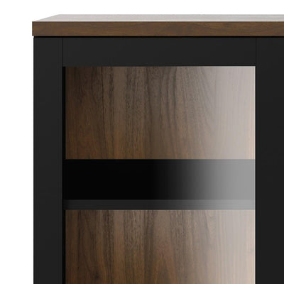 Roomers Display Cabinet Glazed 2 Doors in Black and Walnut Black and Walnut