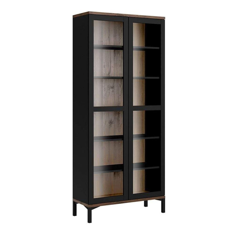 Roomers Display Cabinet Glazed 2 Doors in Black and Walnut Black and Walnut