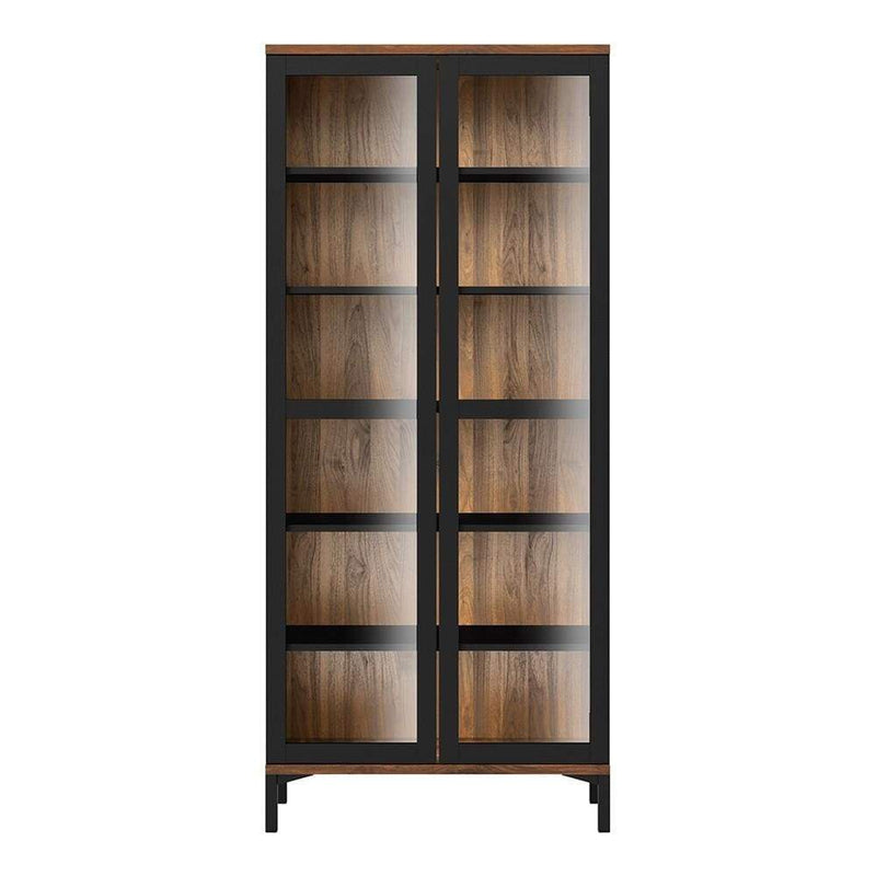 Roomers Display Cabinet Glazed 2 Doors in Black and Walnut Black and Walnut