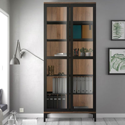 Roomers Display Cabinet Glazed 2 Doors in Black and Walnut Black and Walnut