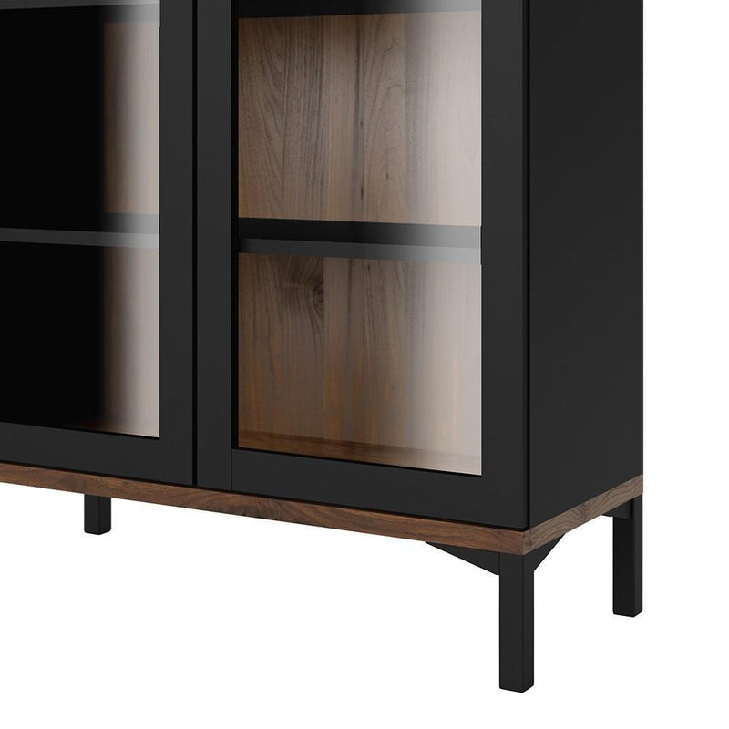 Roomers Display Cabinet Glazed 2 Doors in Black and Walnut Black and Walnut