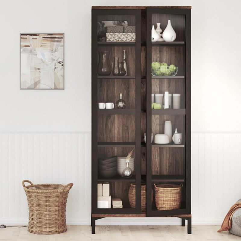 Roomers Display Cabinet Glazed 2 Doors in Black and Walnut Black and Walnut