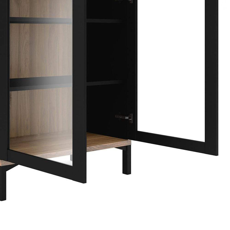 Roomers Display Cabinet Glazed 2 Doors in Black and Walnut Black and Walnut